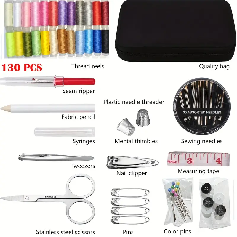 34pcs Sewing Kit Including Bobbins, Scissors, Needles, Tape Measure,  Thimbles, Sewing Supplies Accessories Carrying Case 