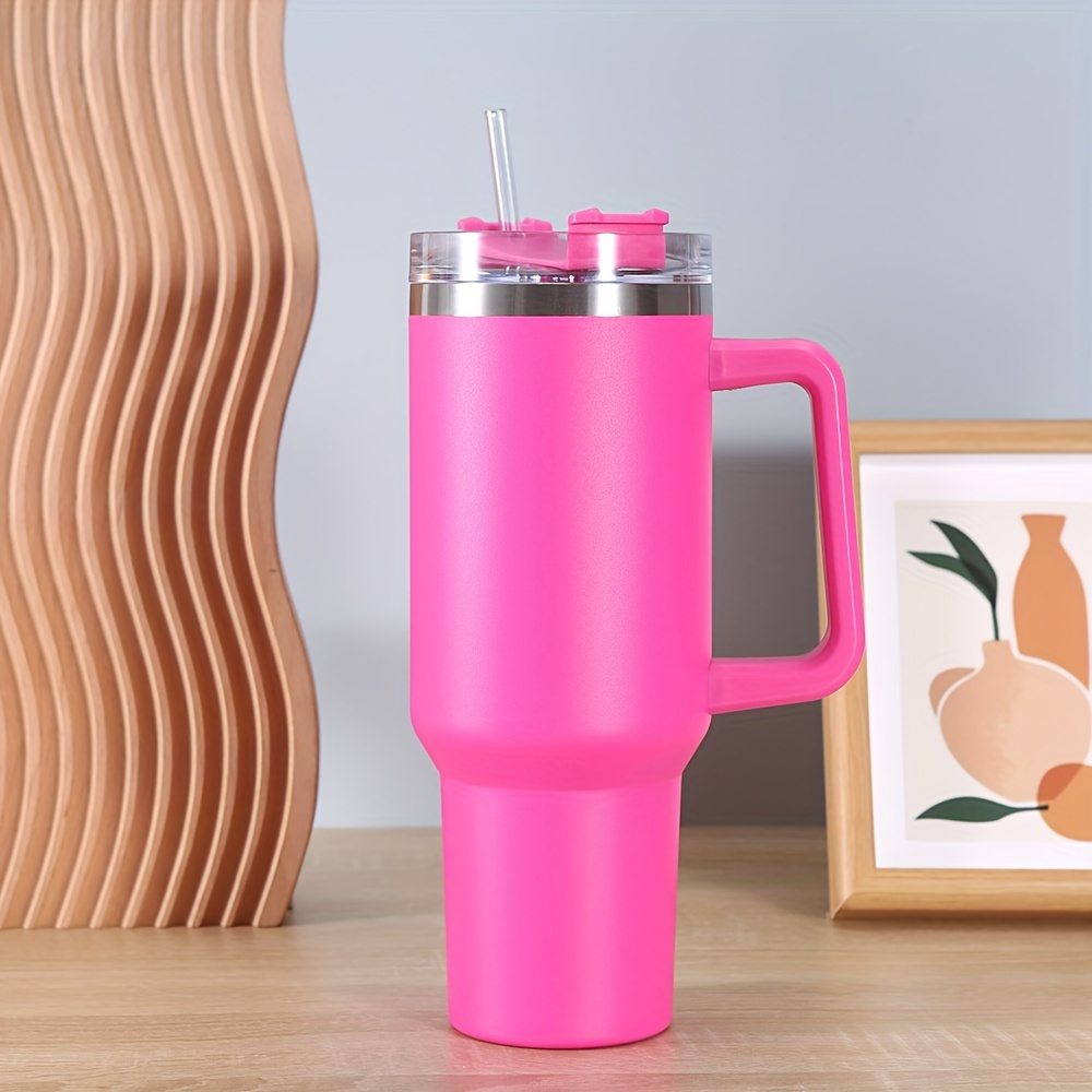 40oz Pink Dune Cream Tumbler With Handle, Insulated Lids, Straw