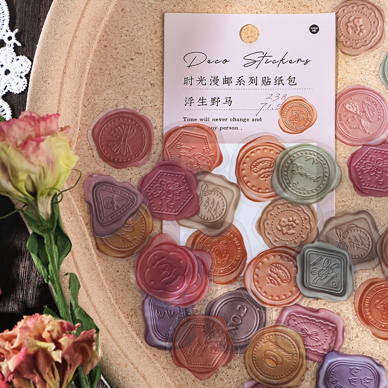 50PCS Adhesive Wax Seal Stickers with Love Wax Seal Stickers Wedding  Invitation Envelope Seals Vintage Pre-Made Wax Stickers for Valentine's Day