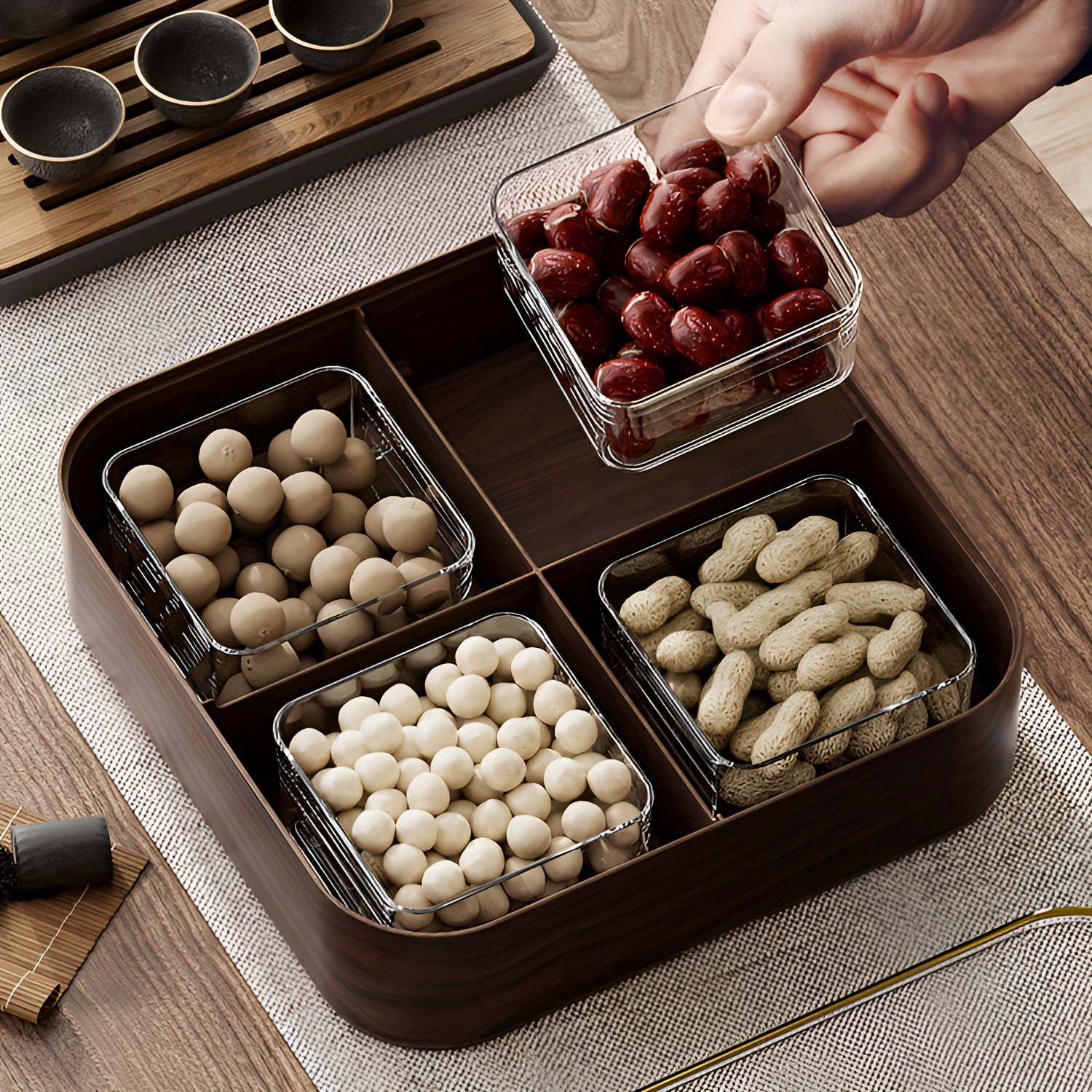 Multi-Compartment Snack Serving Tray Snacks Storage Box Dry Fruit Container  Storage Box for Nut Candy Dried Fruit Multi-Compartment Snack Serving Tray  Snacks Storage Box Dry Fruit Square Division 