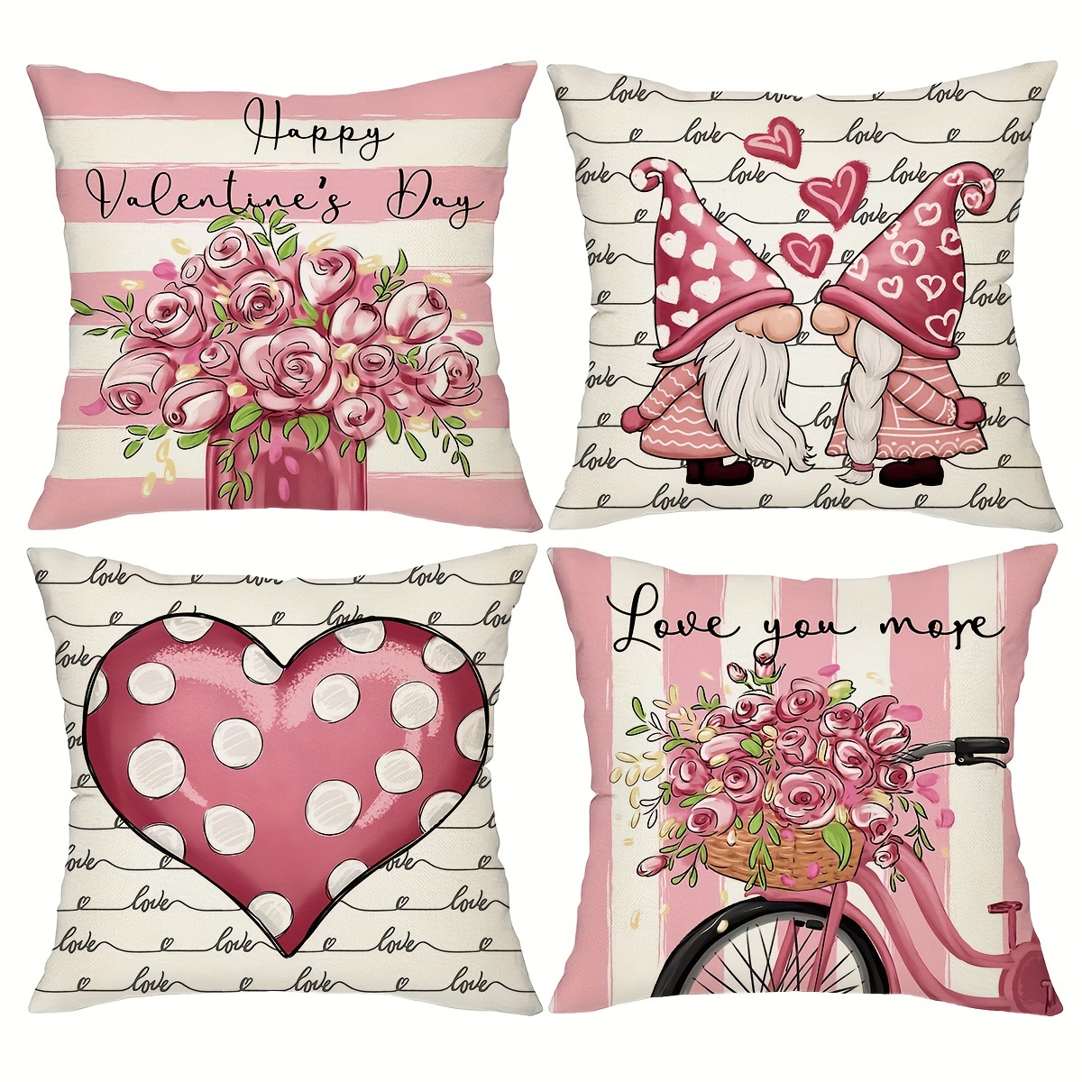 Valentine's Day Throw Pillow Covers, Watercolor Flower Gnome Loving Heart  Bicycle Holiday Decor Cushion Cases,for Couch Sofa Living Room  Outdoor,,without Pillow Inserts - Temu