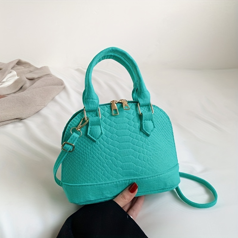 Mini Dome Bag Snakeskin Embossed Polyester Double Handle Fashionable Mint  Green Funky Double Handle For Summer Women's Crocodile Embossed Pattern  With Top Handle Bag, Vacation Shoulder Bag Fashion Shell Crossbody Bag For