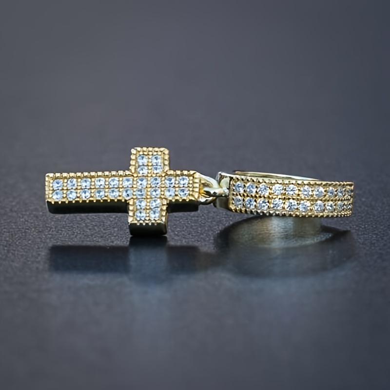 Punk Style Cross Rhinestone Dangle Earrings for Men