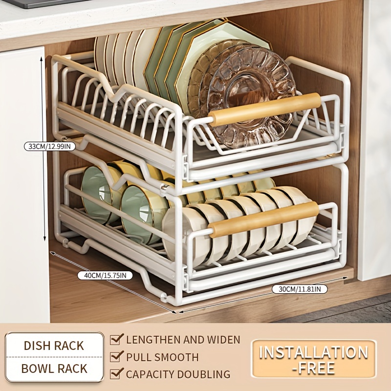New Drawer Dish Drying Rack kitchen Countertop Pull out Drain Rack Dish  Storage
