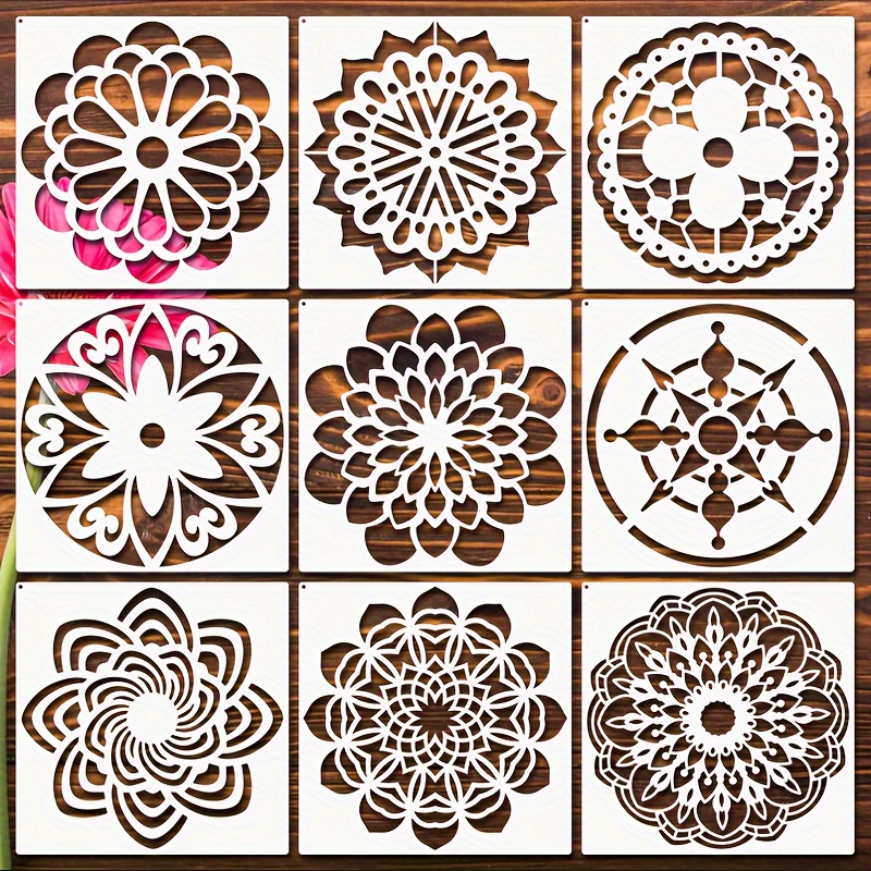 16 Pieces Flower Border Stencils Mandala Stencils Reusable Floral Mandala  Laser Cut Painting Templates 