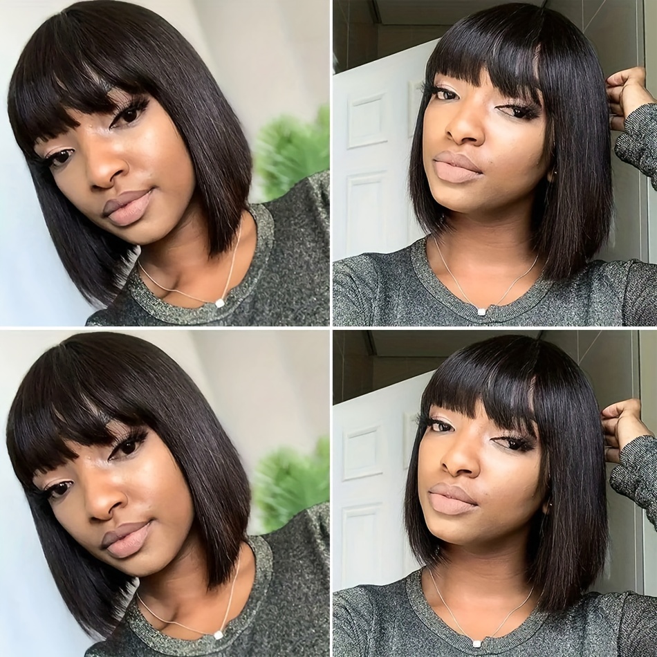 Straight Short Bob Human Hair Wigs With Bangs Brazilian Remy Hair