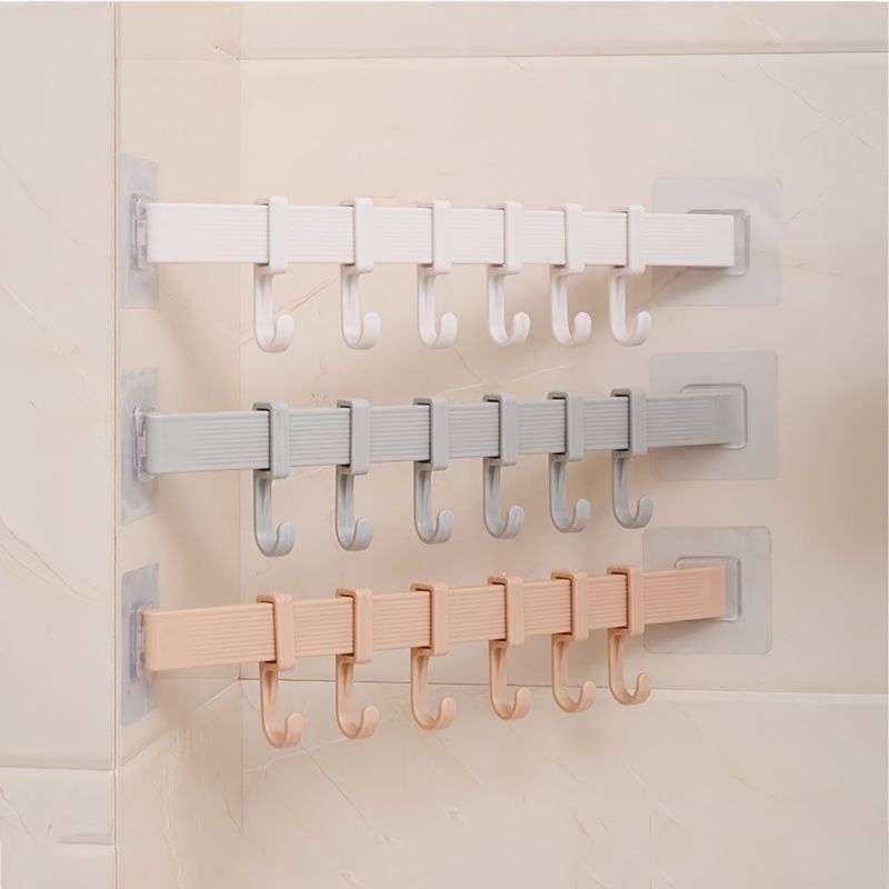 1 Set Adjustable Kitchen Storage Rack With 6 Wall Hooks, Bathroom Door Holder  Hanger Towel Holder Key Hooks Kitchen Organizer Rack - Tools  Home  Improvement - Temu