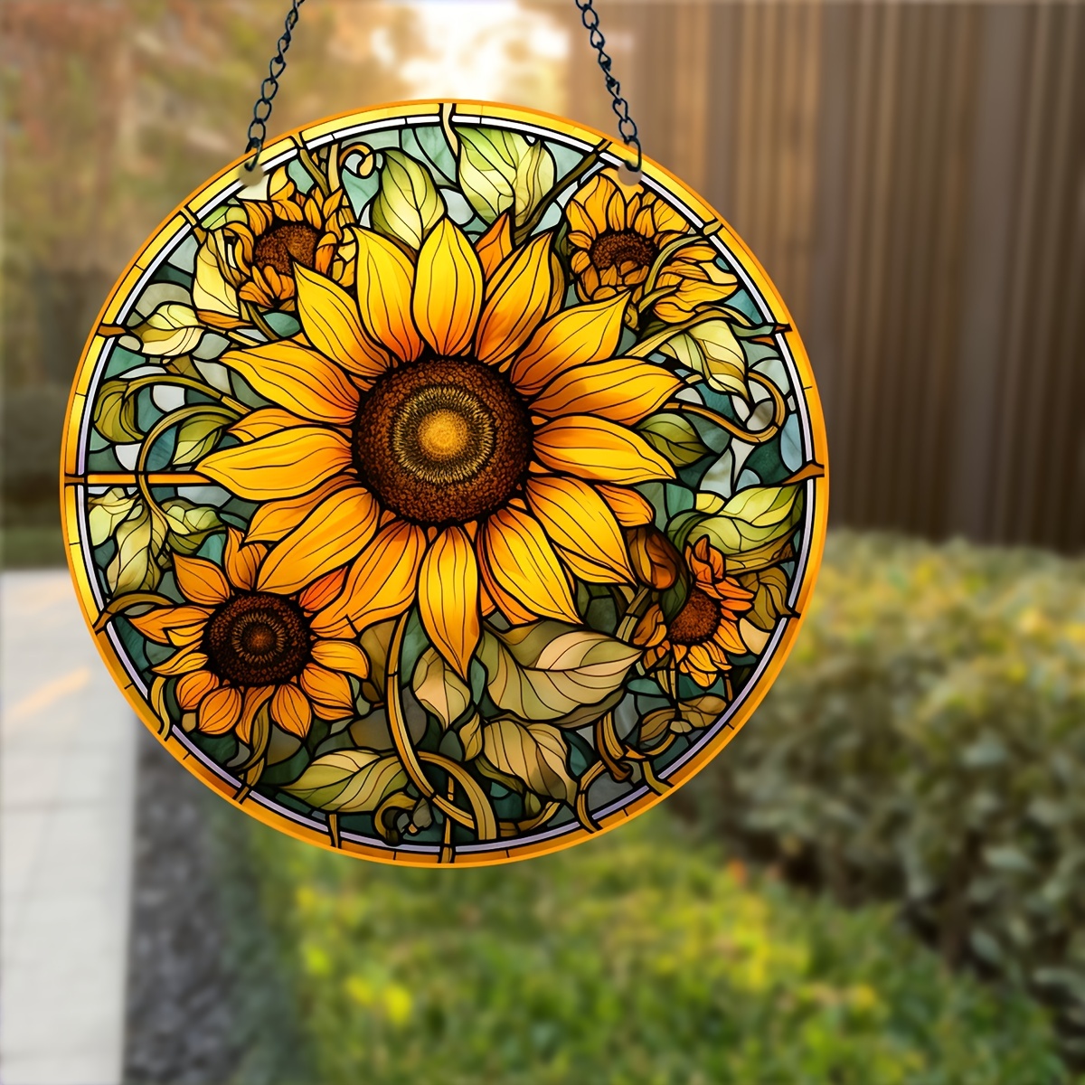 

1pc Sumshine Sunflower Window Hanging, Sky Suncatcher With Metal Chain For Wall Horticultural Ornaments, Home Decor