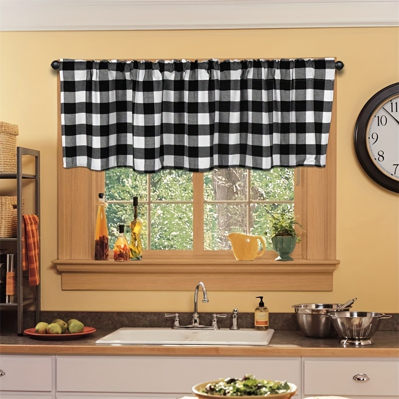 Buffalo Plaid Window Curtain Tier Buffalo Black And White - Temu