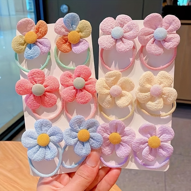 

12pcs Flower Hair Tie, Head Wear Fresh Candy Color Ribbons Hair Ropes, Sweet And Cute Head Bands