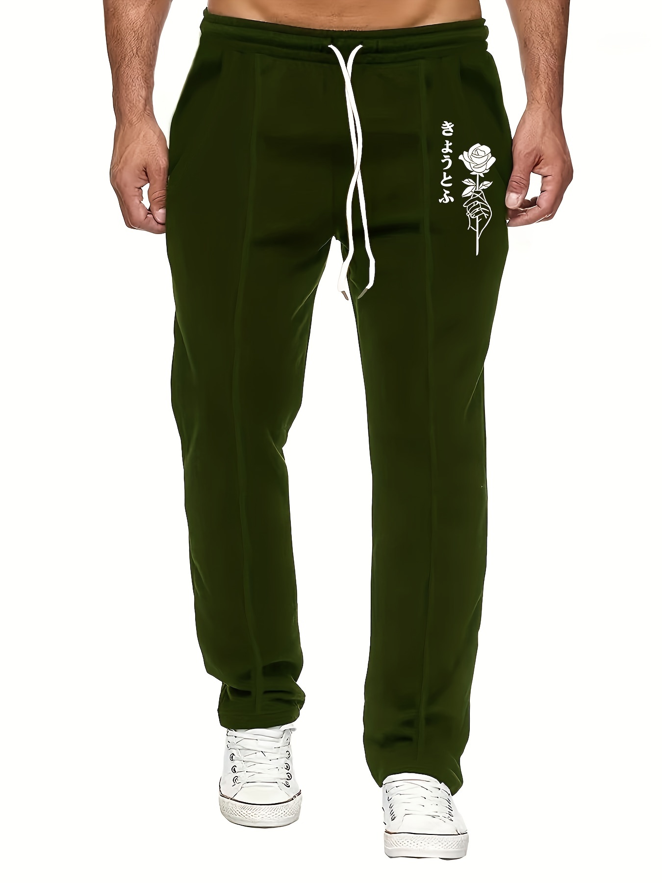 Rose Pattern Joggers Men's Casual Loose Fit Slightly Stretch Waist Drawstring