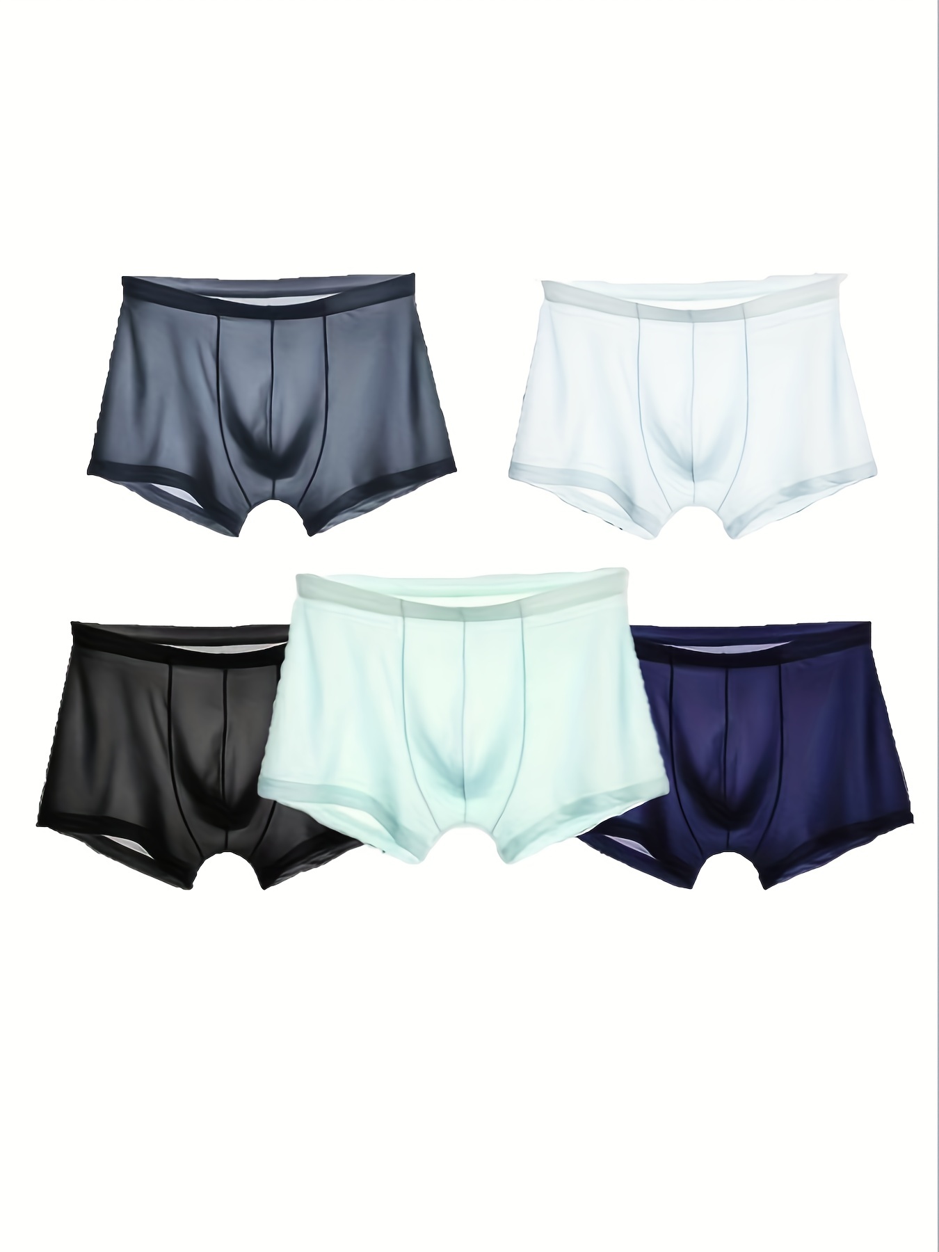 Men's Ice Silk Traceless Plain Color Semi-Sheer Boxers Briefs, Cool Thin  Breathable Medium Stretch Comfortable Boxers Briefs, Men's Sexy Underwear