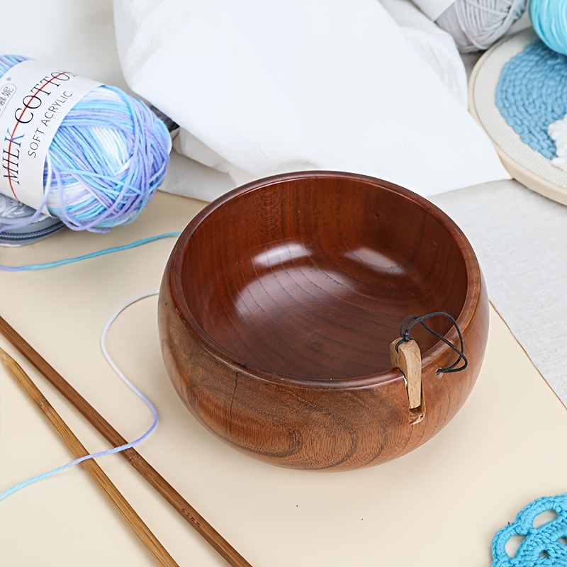 Large Capacity Yarn Bowl Solid Wood Handmade Wooden Bowl - Temu