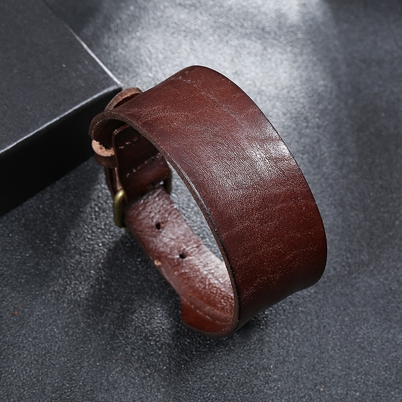 Men's Retro Motorcycle Punk Leather Wide Bracelet