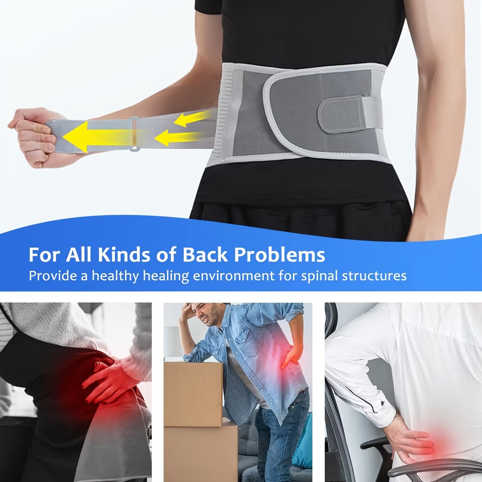 Back Braces for Men and Women, Back Support Belt for Lower Back Pain Relief  with 6 Stays, Breathable Lumbar Support Belt with Dual Adjustable Straps