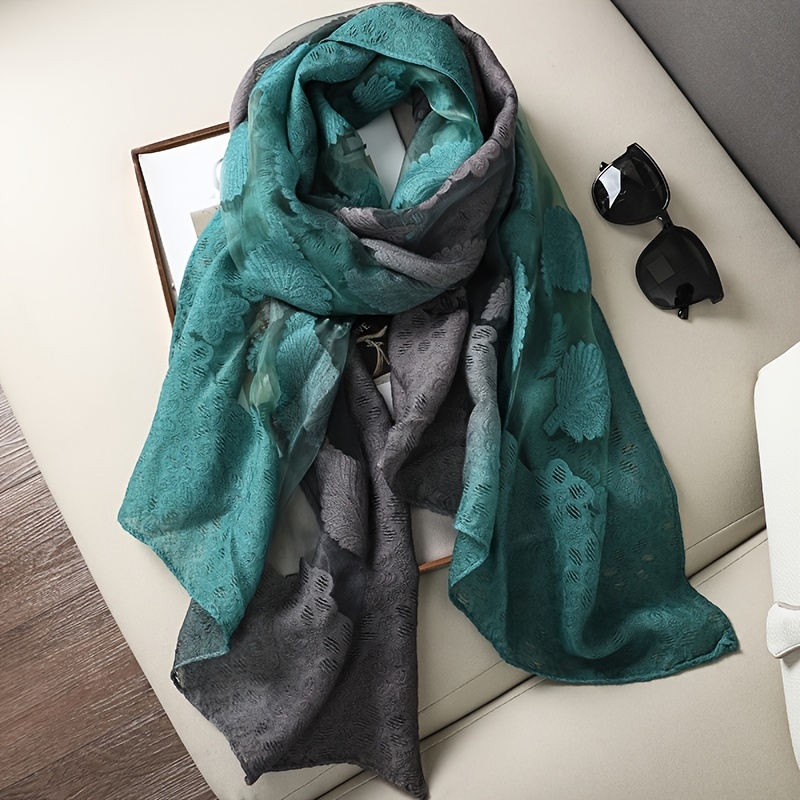 Gradient Scarf Leaf Pattern Versatile Shawl Beach Towel