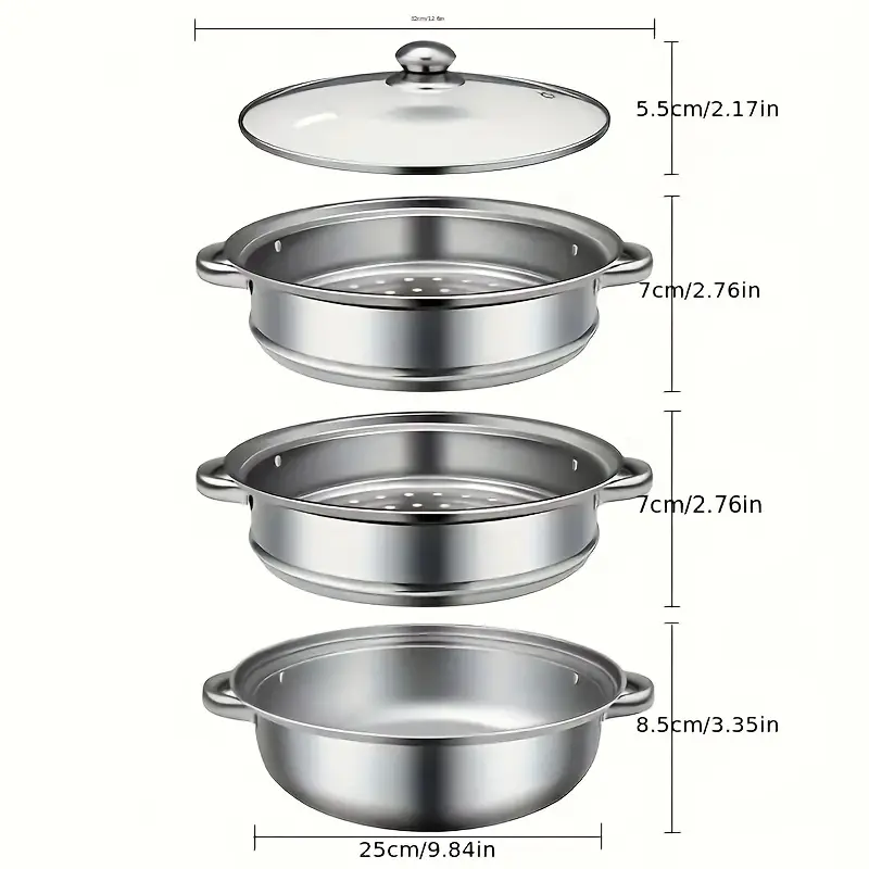 Three layer Stainless Steel Steamer Pot With Steamer Insert - Temu