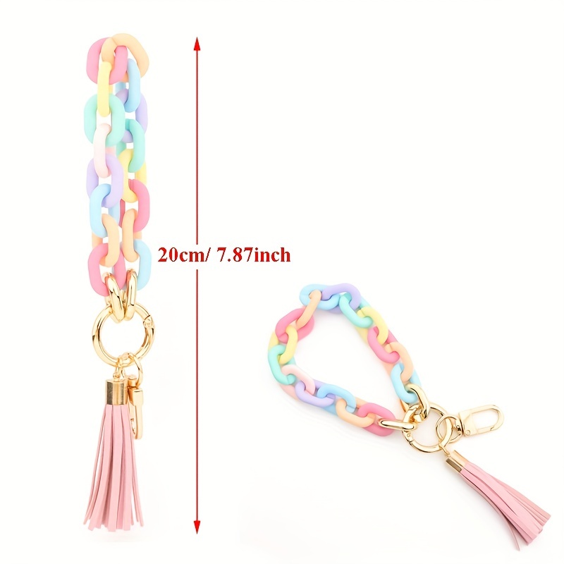 Chain Link Tassel Wristlet Key Chain, Pink