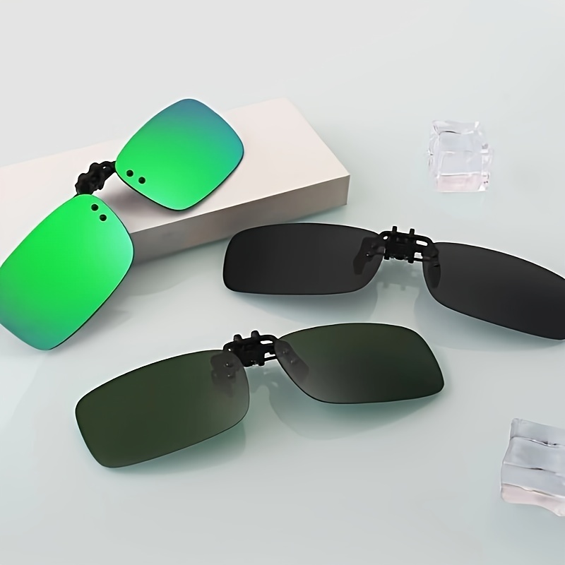 2pcs Trendy Cool Clip On Rectangle Sunglasses Polarized Driving
