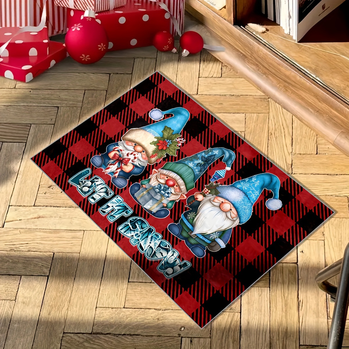 1pc Alfombra Piso Patrón Navideño Rojo Suave Alfombra - Temu