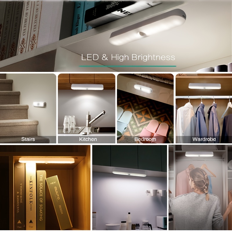 Luz LED nocturna móvil sin cables, luces con Sensor, pasillo, armario,  escalera, habitación, lámparas para armario de dormitorio, 1 ud.