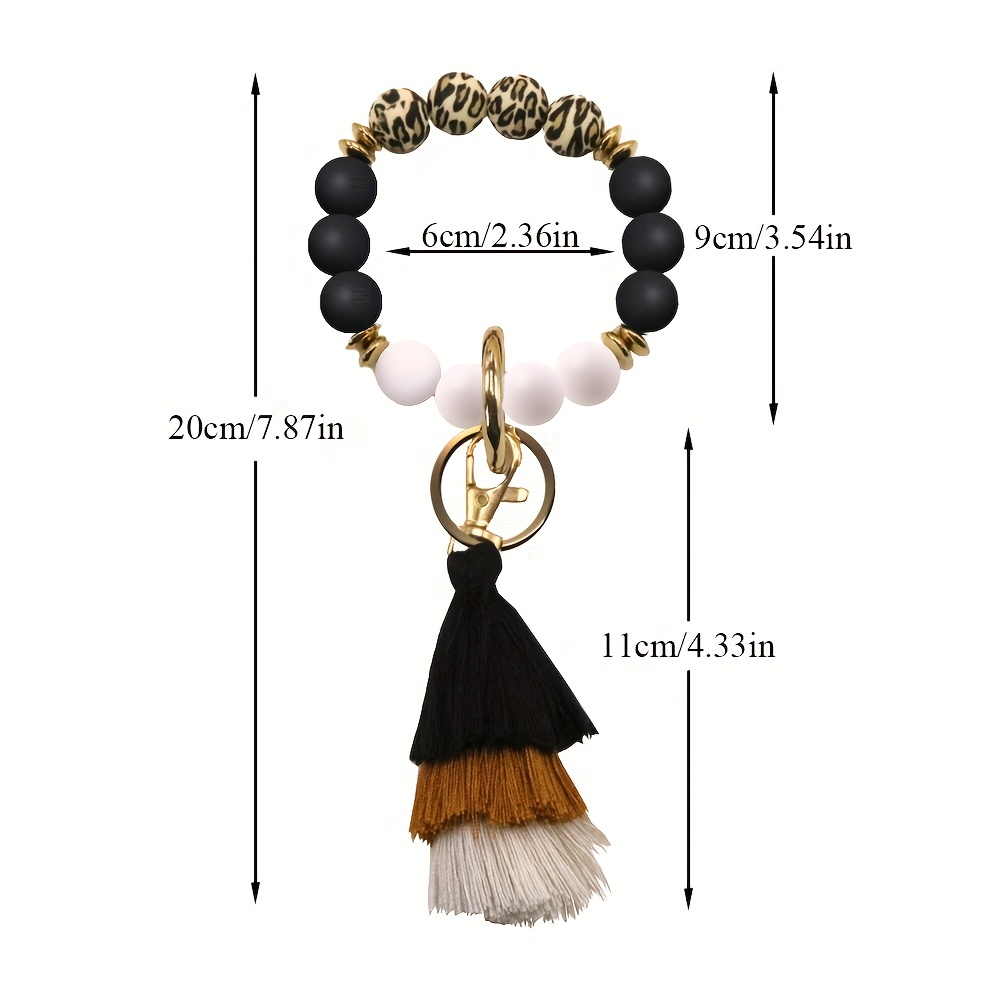Acrylic Beads Wristlet Keychain With Woolen Tassel Bag - Temu