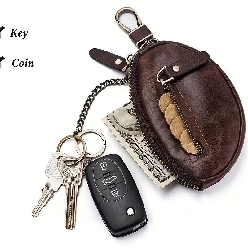 FAVOMOTO 2 pcs key case men's wallets zipper wallet remote fob case holder  wallet with key ring Genuine Leather Key Bag Home Key Bag with hook car  storage bag key chain man
