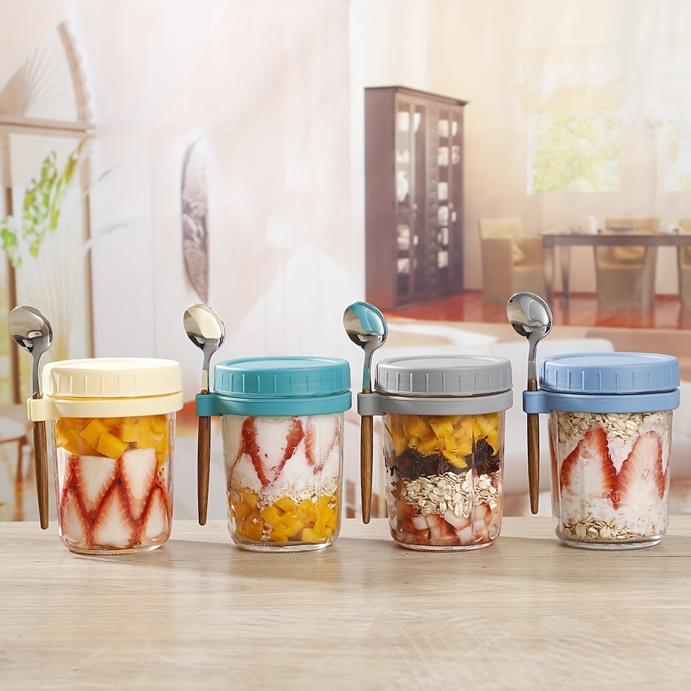 Overnight Oats Jar With Lid And Spoon Milk Fruit Salad Food Storage  Container Yogurt Overnight Oats Container - AliExpress