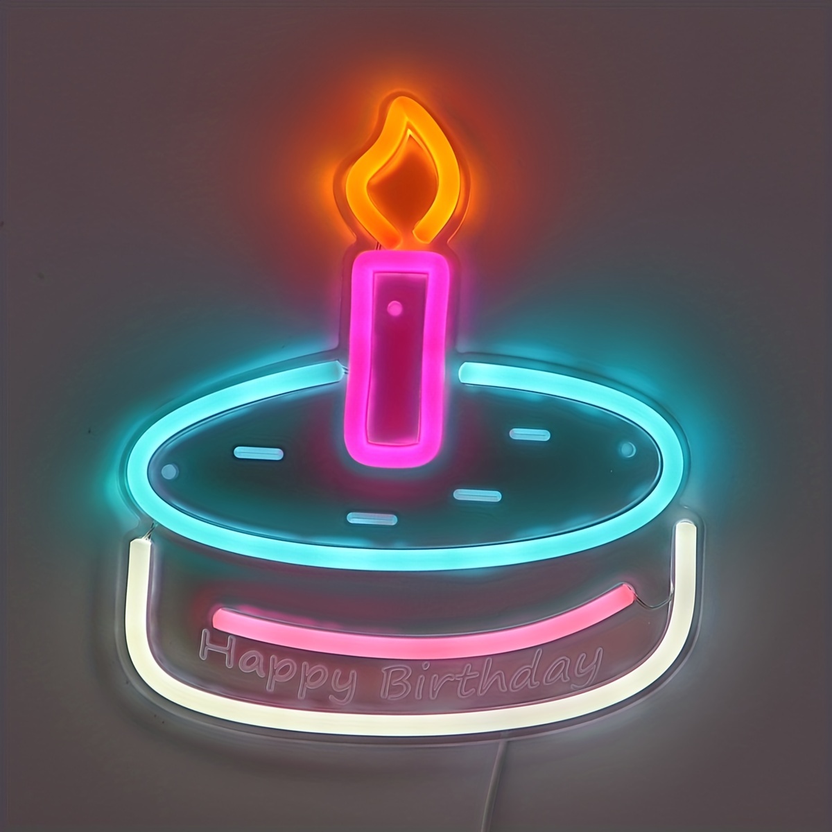 1pc Joyeux Anniversaire LED Néon Lumière, Forme De Gâteau D