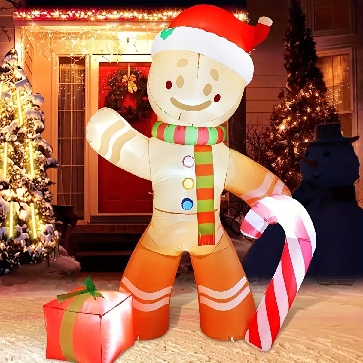 

2.4m Christmas Inflatable Gingerbread Man, Built-in Led Ornaments, For Christmas Party Indoor Outdoor Yard Props Decoration