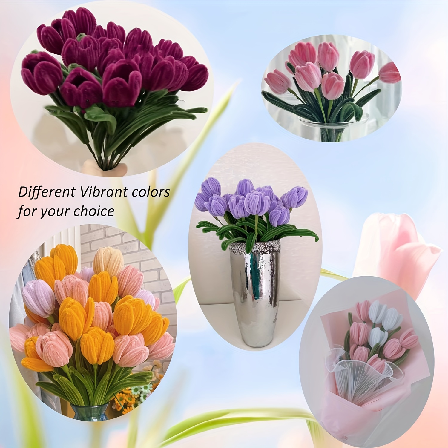 Finyoffiy Kit de nettoyage de tuyaux - Fournitures d'artisanat - Kit de  fabrication de bouquets de tulipes - Bâtons pelucheux - Matériaux de  décoration - Cadeau (rose chaud) : : Maison