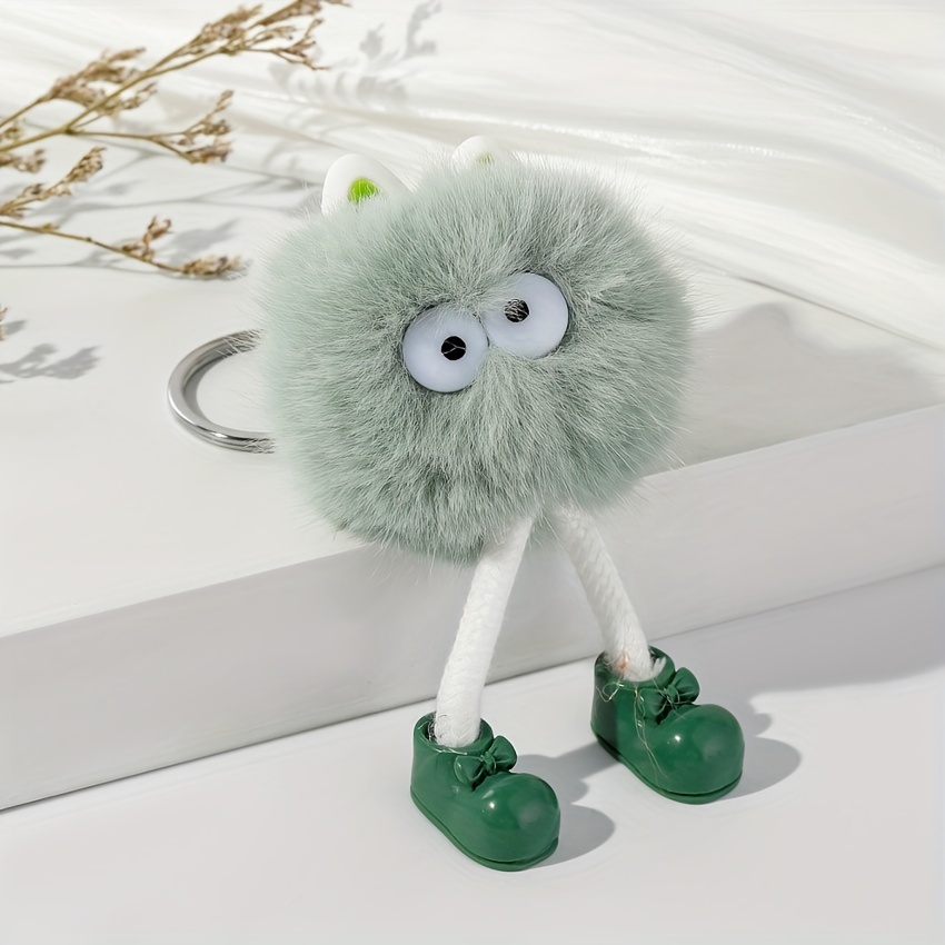 Cute Monster Pom Pom Ball Fluffy Ball Keychain Keyring Key Chain Ring Bag  Charm