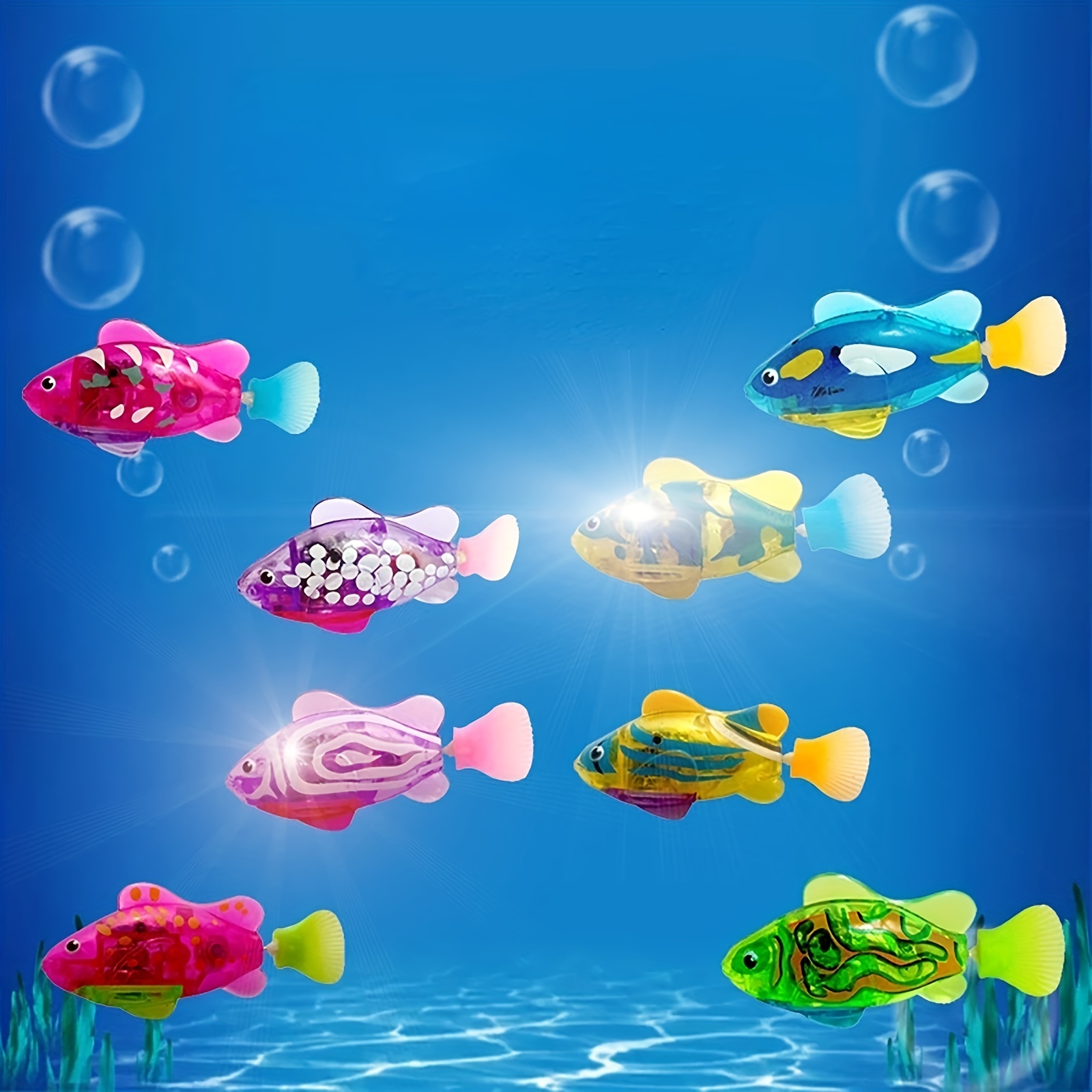 Baby Bath Toys for Kids Swimming Robot Fish with LED Light Spray