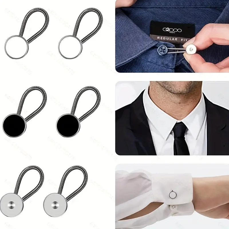 6pcs Metal Collar Extenders Invisible Neck Extender Elastic Button  Extenders For Men Shirts Suits Trouser Coat , Ideal choice for Gifts