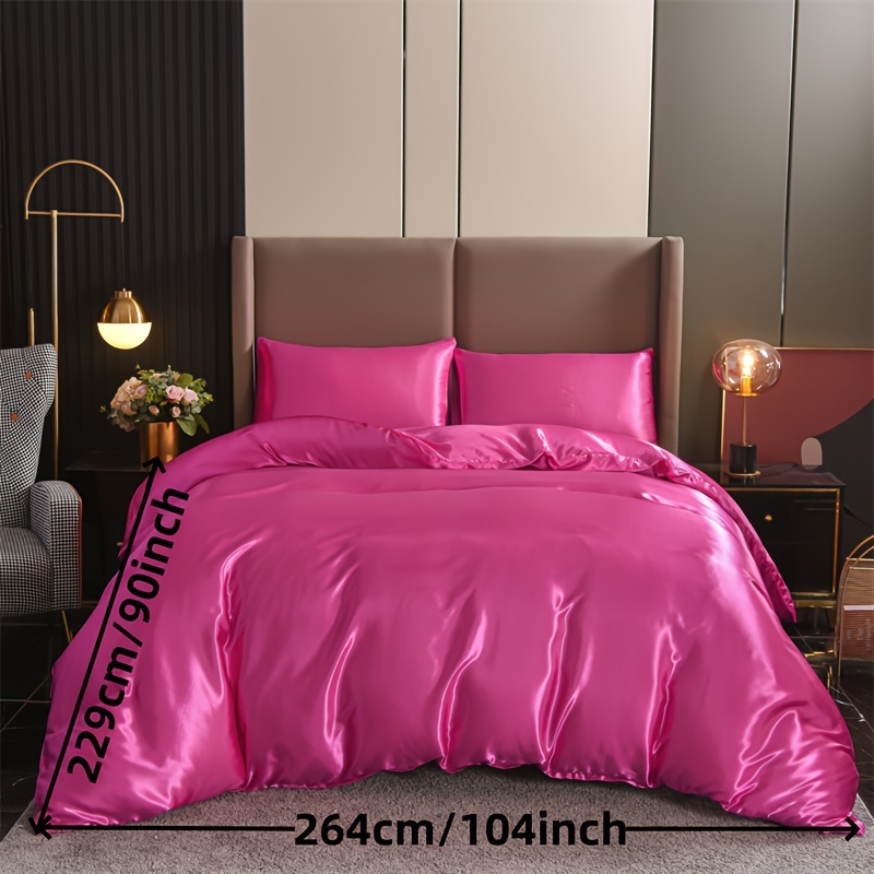 Skin Care Plain Luxury 4-Piece Pink Silky Bedding Sets/Duvet Cover