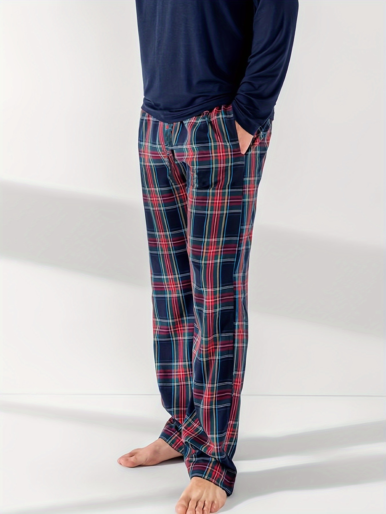 Men's Classic Plaid Pajama Shorts Elastic Waist Shorts - Temu
