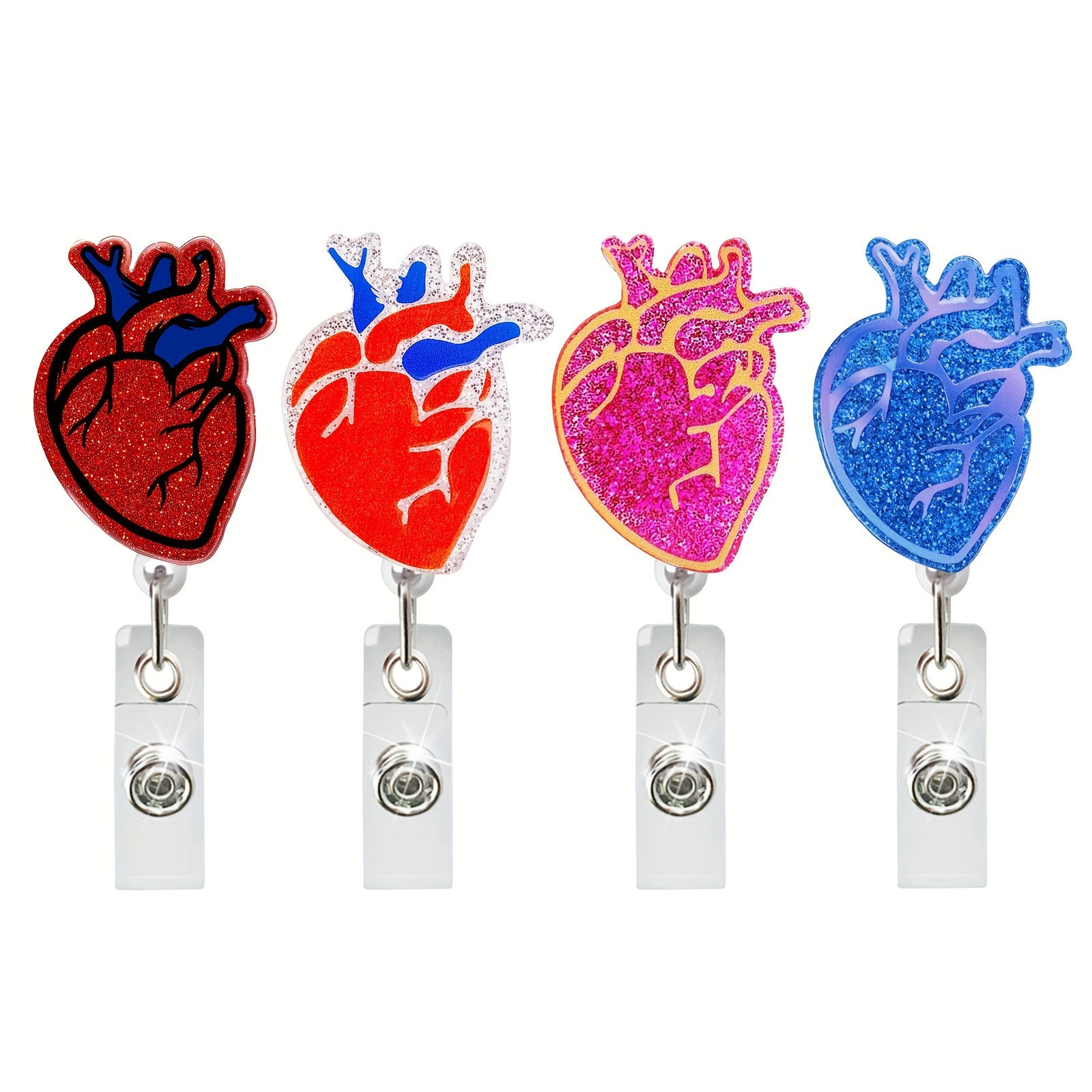 Acrylic Glitter Retractable Badge Reel ID Name Badge Holder Heart Badge  Reels With Alligator Clip And Retractable Cord For Nurse Office