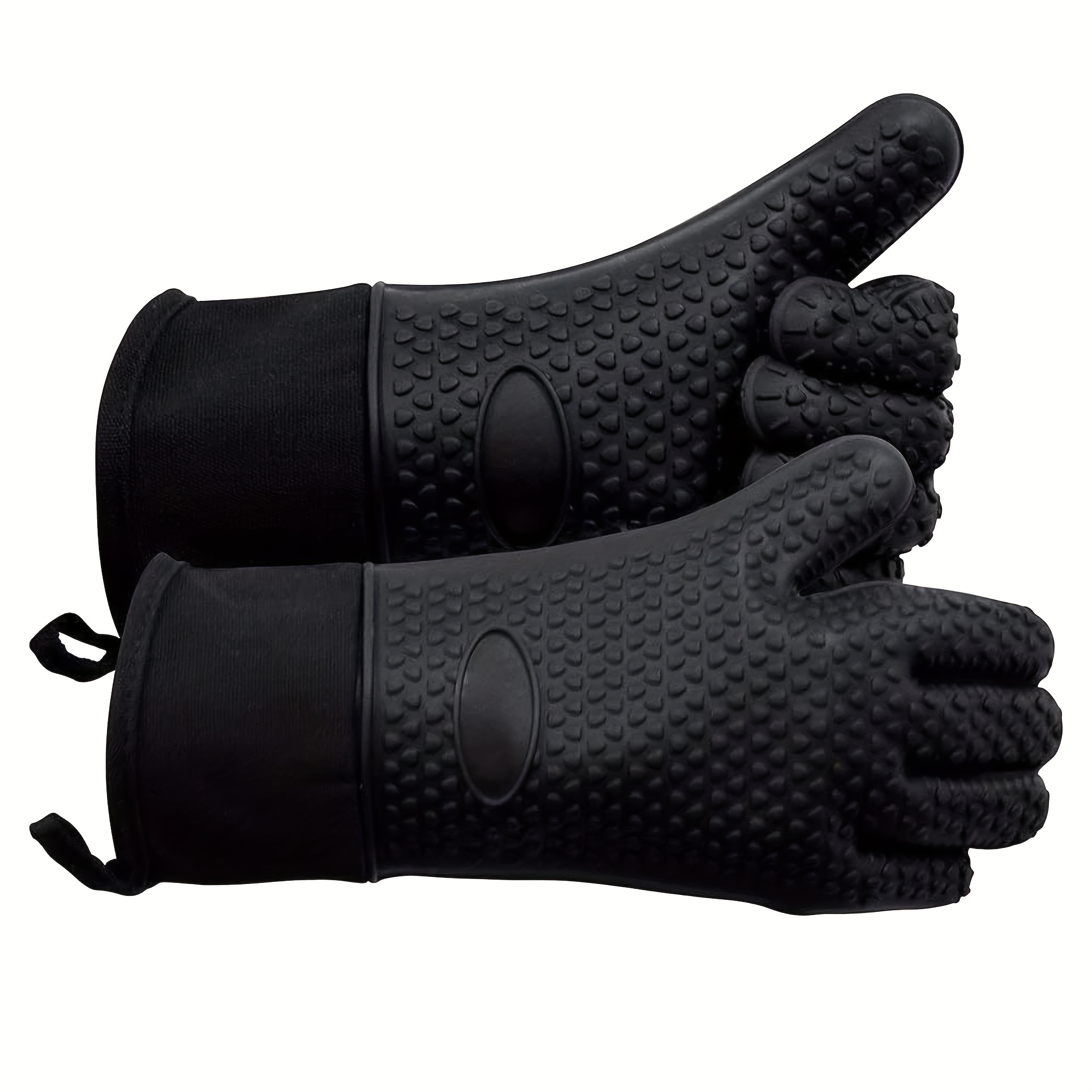 1 Pair Short Oven Mitts, Heat Resistant Silicone Kitchen Mini Mitts For 500  Degrees, Non-slip Grip Surfaces And Hanging Loop Gloves, Baking Grilling B