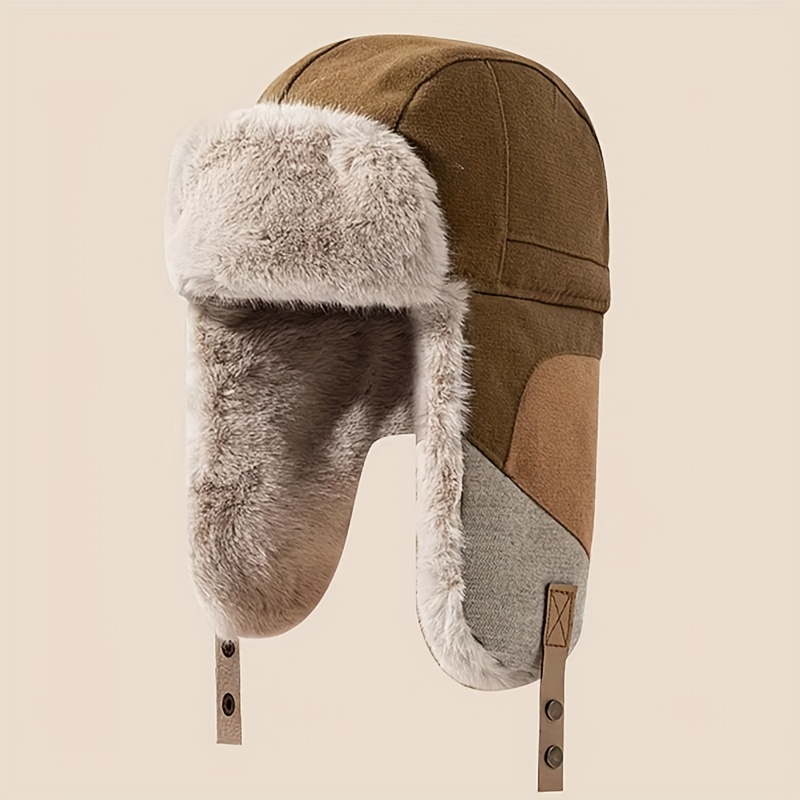 Winter Warm unisex Trapper Hat Faux Fur Ushanka Bomber Hat Solid Color Coldproof Ear Flap Hats Hunting Aviator Hat for Women & Men,Temu