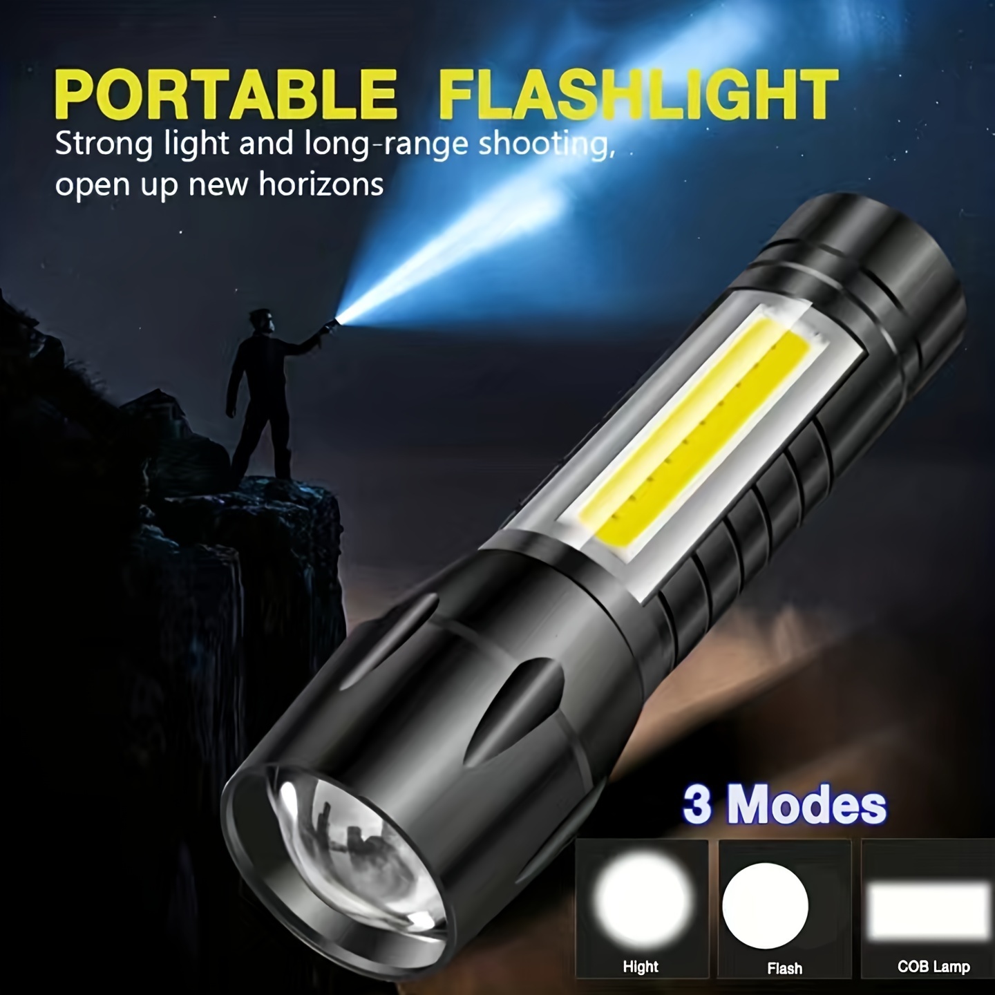Hoxida Linternas tácticas LED de 10000 lúmenes altos recargables, XHP50  súper brillante, linterna táctica con zoom, impermeable, 5 modos, potente  linterna de mano para camping, emergencias, 1 unidad