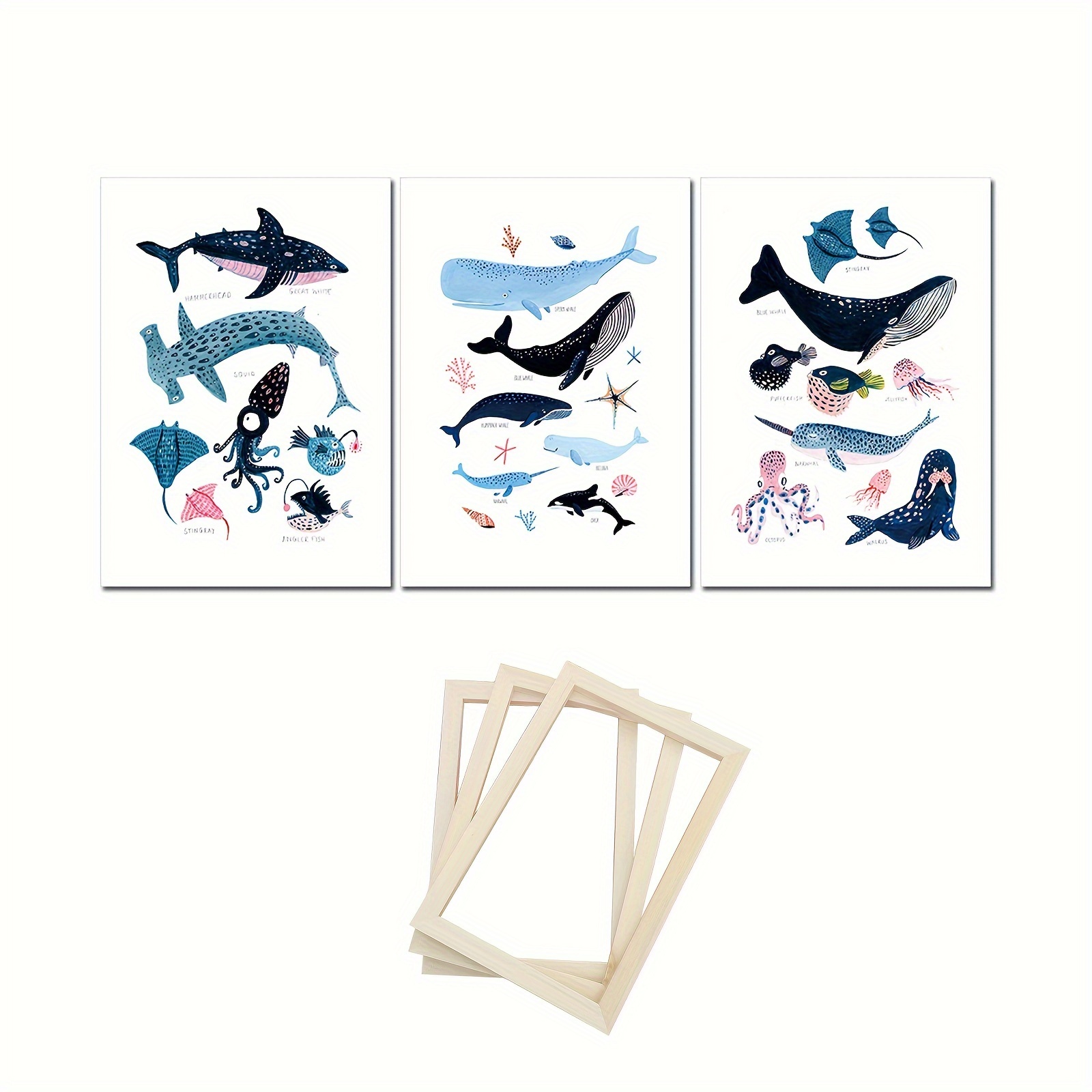 Cartoon Shark Art Paintings Wooden Frame Ocean Animal - Temu Canada