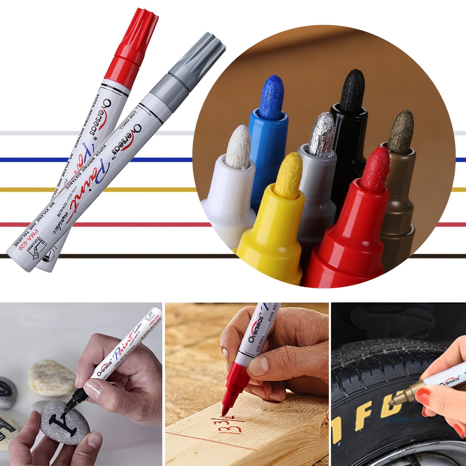 Overseas Paint Markers Pens, Painting Marker on Almost Anything Quick Dry  and Permanent, Oil-Based Paint-Marker Pen Set for Rocks, Wood, Fabric