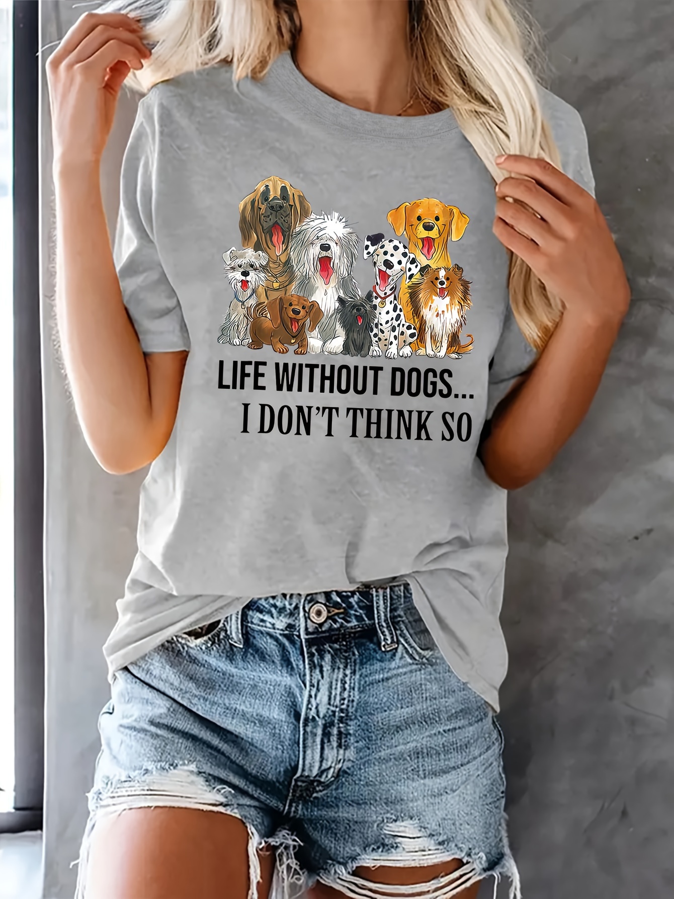 Cartoon Dogs Print T shirt Short Sleeve Crew Neck Casual Top - Temu