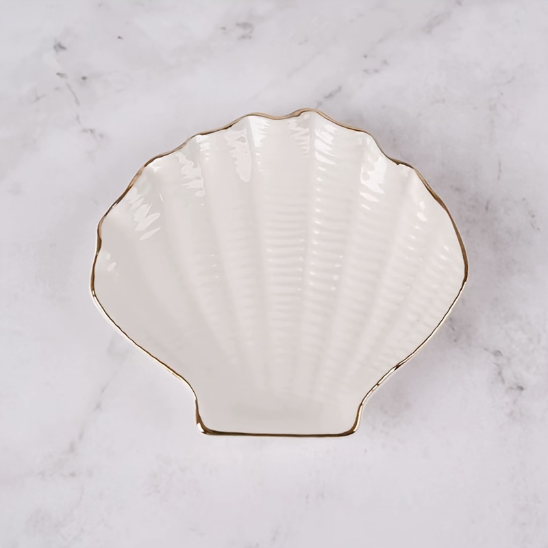 Image of Elegant Ceramic Shell Jewelry Tray - Semi- Vanity Organizer For Bracelets, Rings & Earrings - Perfect Gift For Women, Jewelry Trays