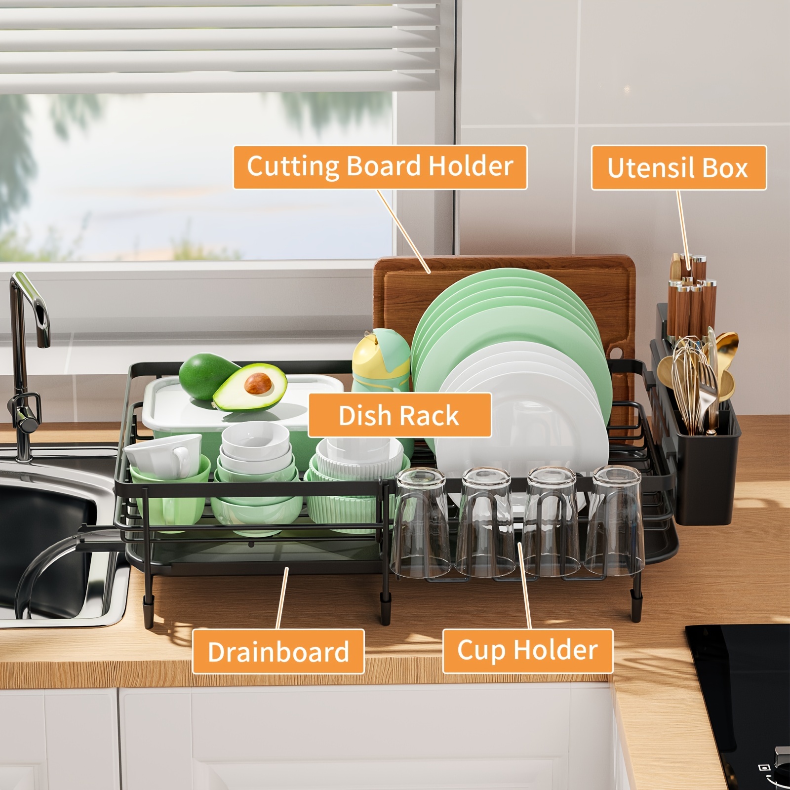 Large Extendable Dish Drying Rack - Rust-Resistant Kitchen Counter Rack