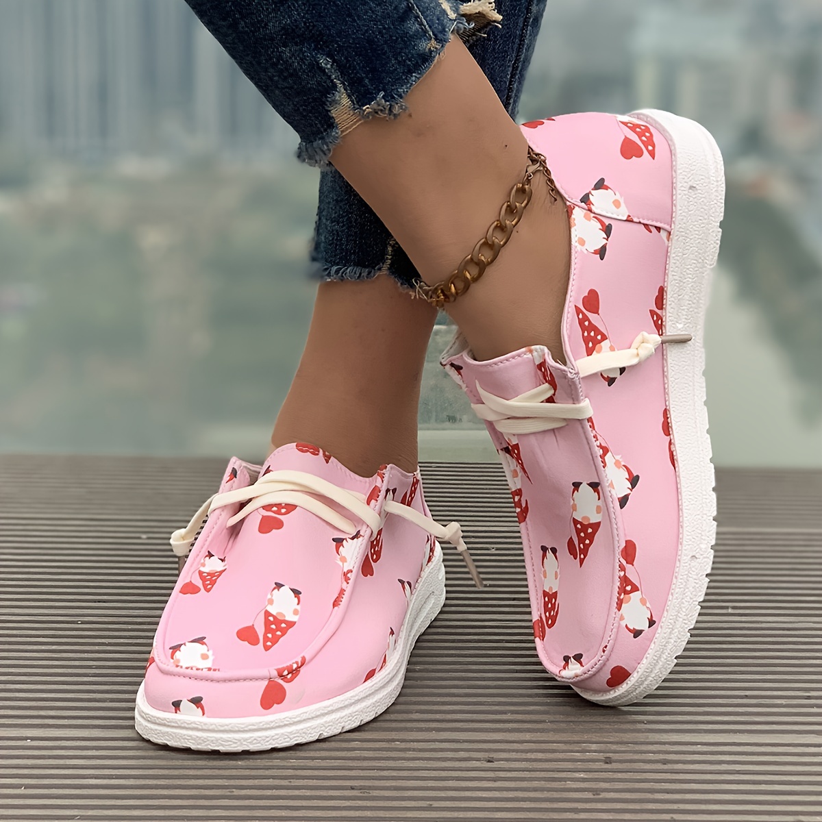 Women's Skate Shoes with Heart & Icecream Pattern, Lightweight