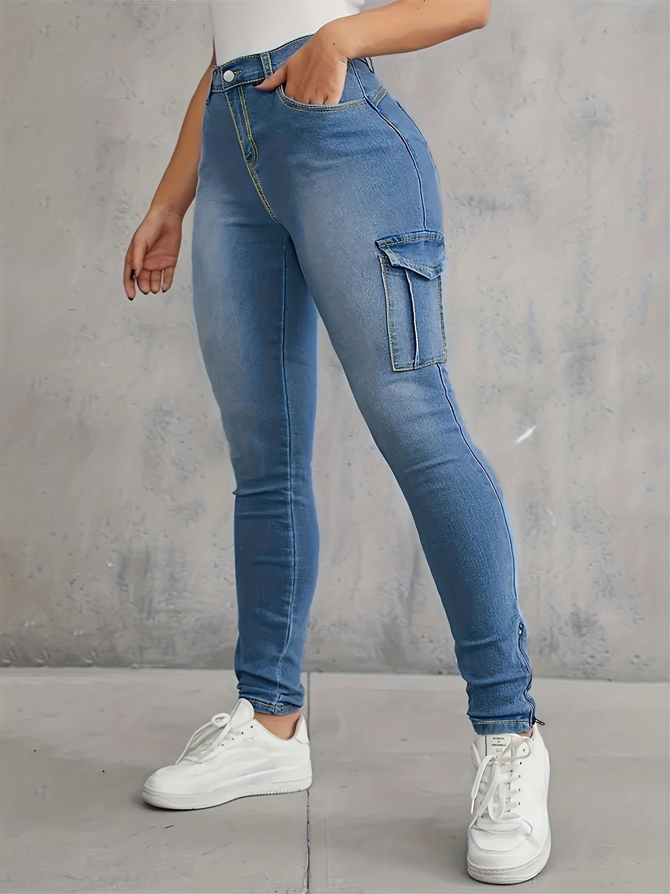  ABZEKH Jeans de mujer Flap Pocket Cargo Jeans Mujer