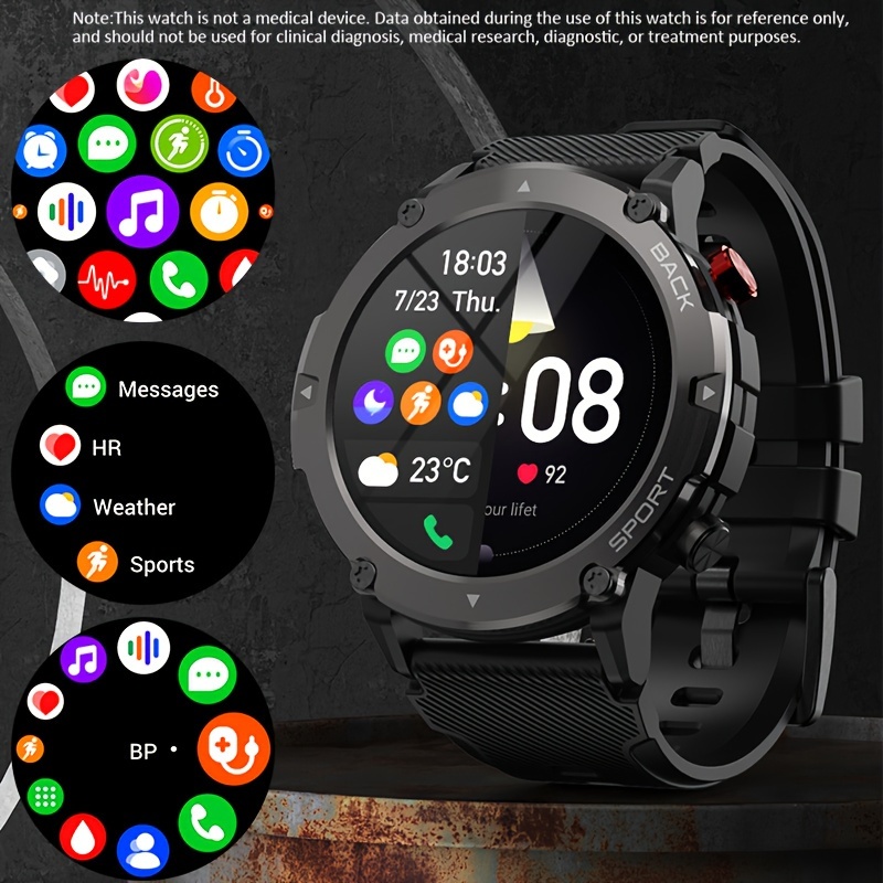  Military Smart Watch for Men Outdoor Waterproof Tactical  Smartwatch Bluetooth Dail Calls Speaker 1.3'' HD Touch Screen Fitness  Tracker Watch Compatible with iPhone Samsung : Electronics