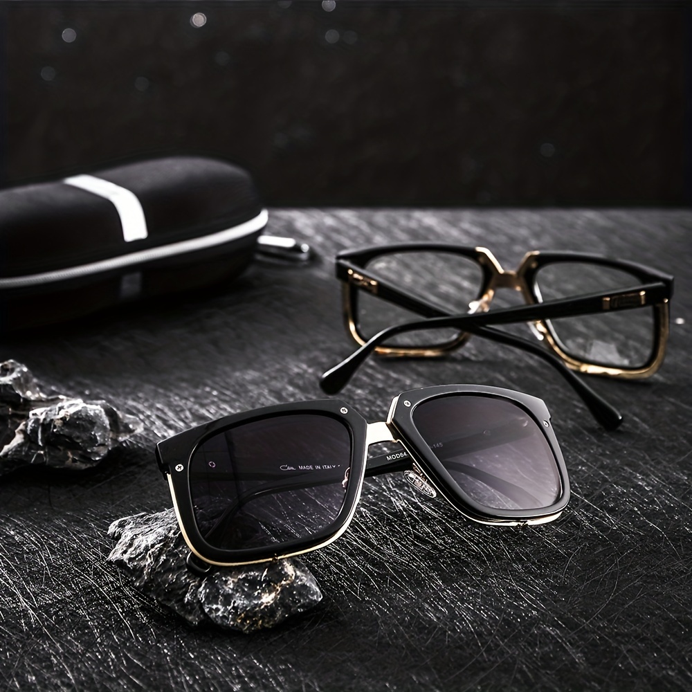 Men's New Square Frame Sunglasses, Unisex Trendy Dust Proof Steampunk Party  Sunglasses, Uv Protection, Plus Casual Glasses Case - Temu
