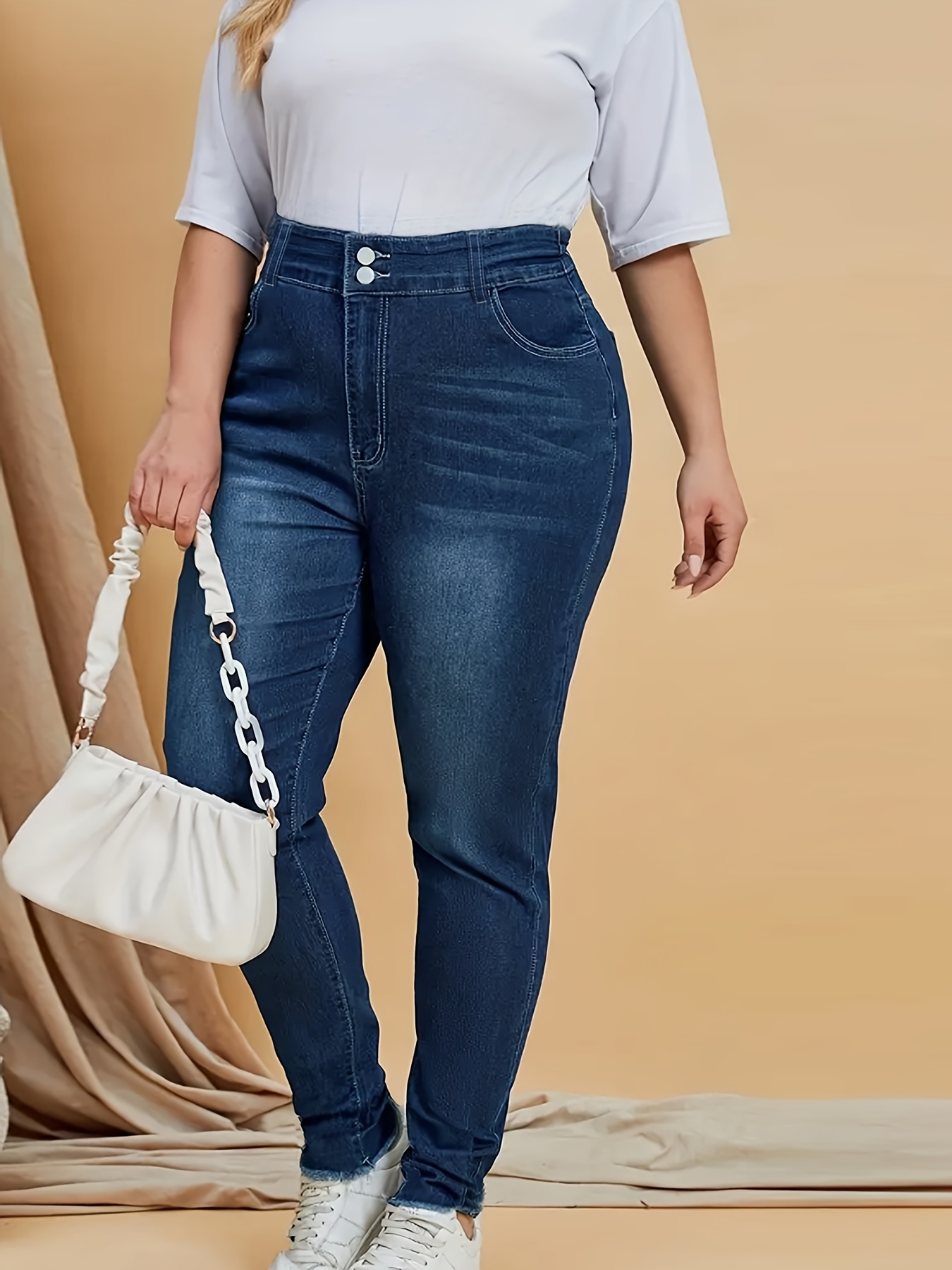 XZNGL Womens Jeans Size 14 Fashion Women Pockets Button Mid Waist